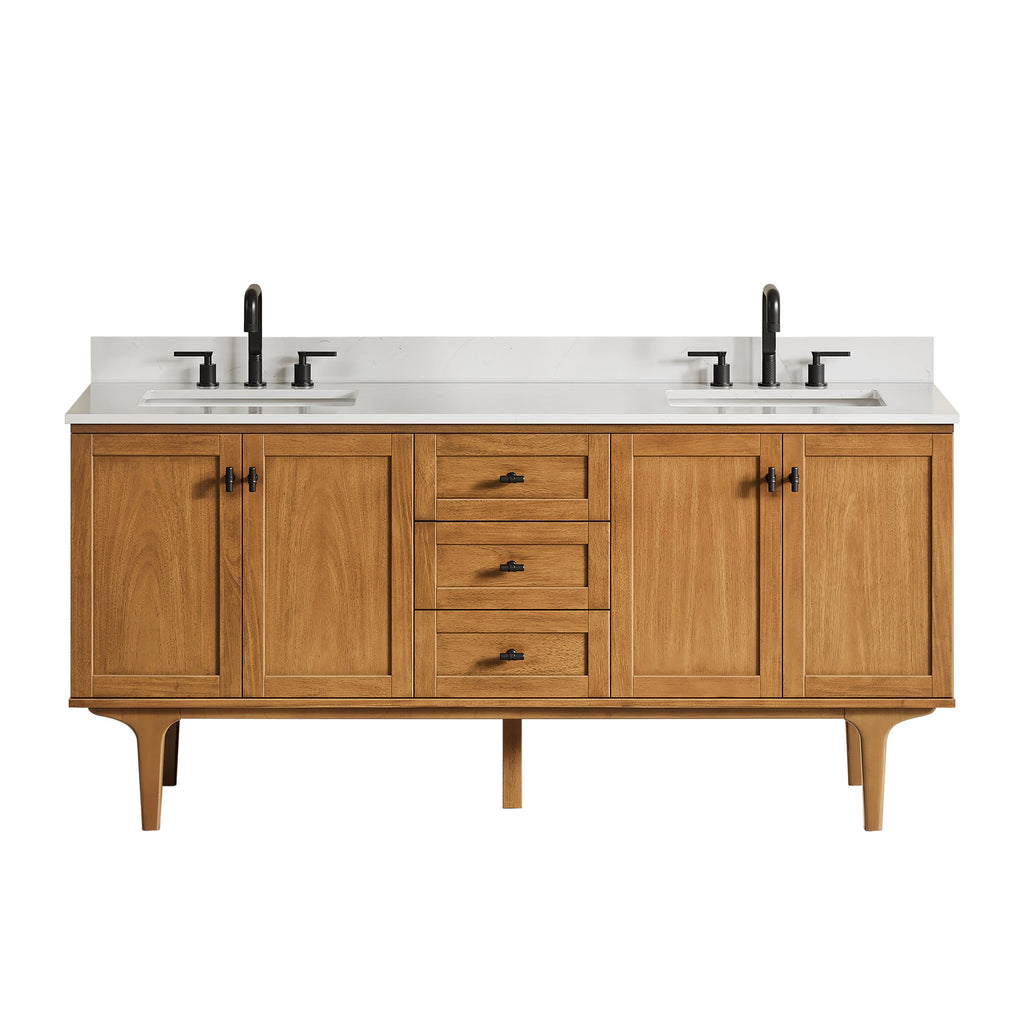 Altair Orasia 72" Double Bathroom Vanity in Mango Brown with Calacatta Mist White Quartz Countertop without Mirror - 595072-MB-CMQ-NM