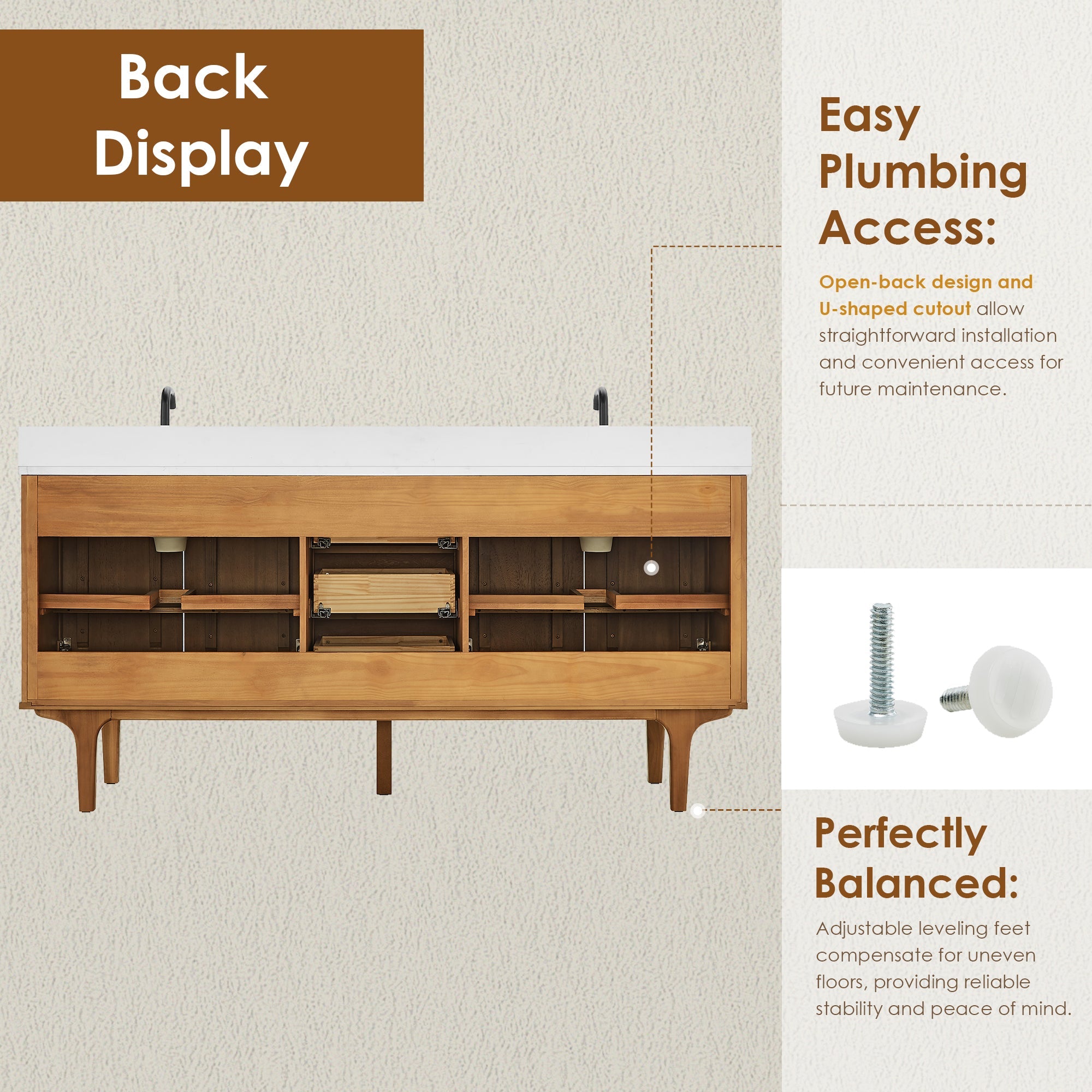 Altair Orasia 72" Double Bathroom Vanity in Mango Brown with Calacatta Mist White Quartz Countertop without Mirror - 595072-MB-CMQ-NM