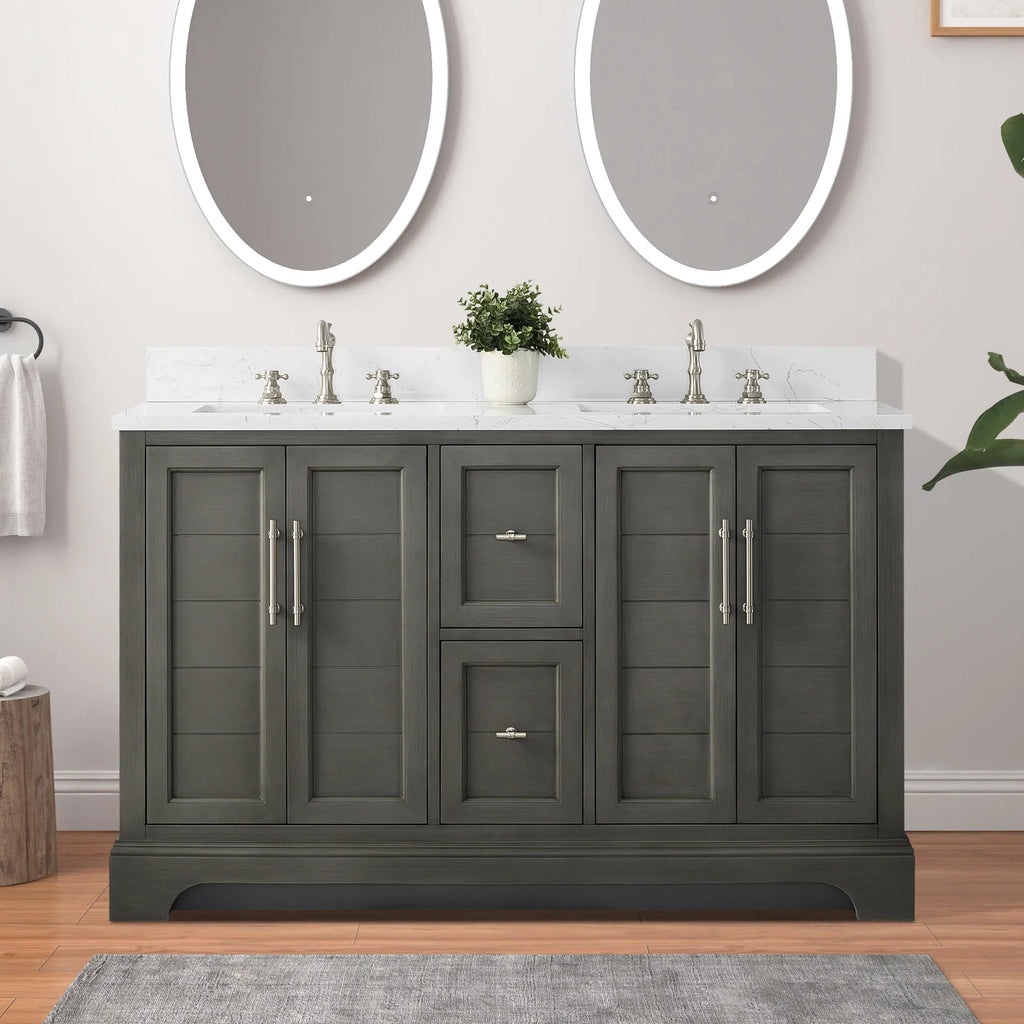 Vanity Art 54-Inch54 in. W x 22 in. D x 34.5 in. H Double Sink Freestanding Bathroom Vanity with Engineered Marble Top - VA5054