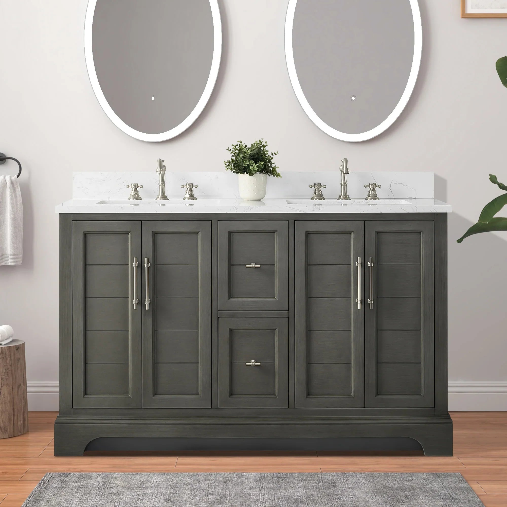 Vanity Art 54-Inch54 in. W x 22 in. D x 34.5 in. H Double Sink Freestanding Bathroom Vanity with Engineered Marble Top - VA5054